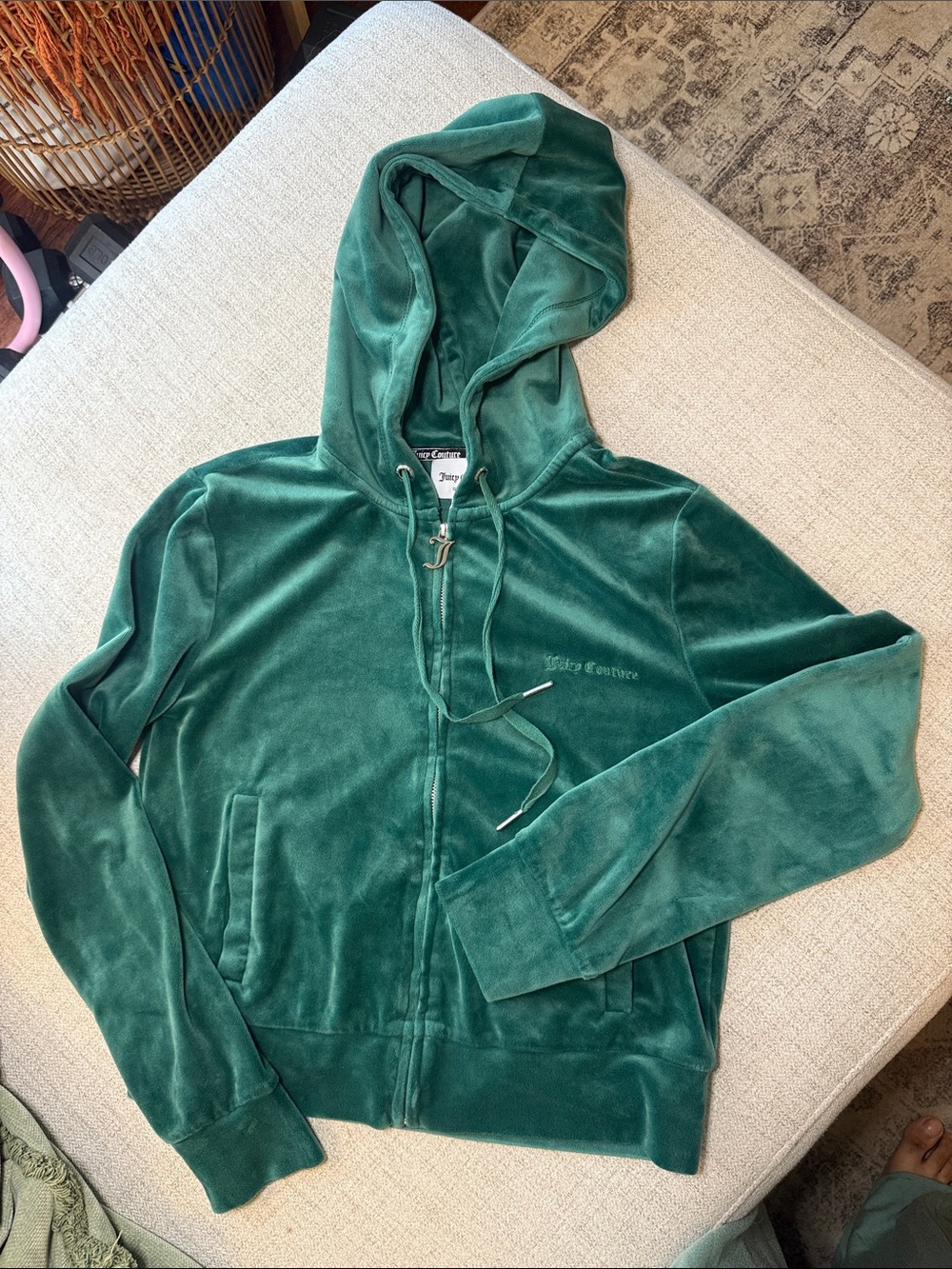 Juicy Couture Emerald Green Velour Zip Hoodie Jacket Y2K Style
